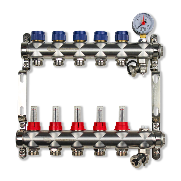 Geschaften коллектор из нерж.ст., 5 выходов, евроконус 3/4″ с расходомерами