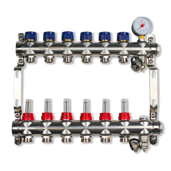 Geschaften коллектор из нерж.ст. 6 выходов, евроконус 3/4″ с расходомерами