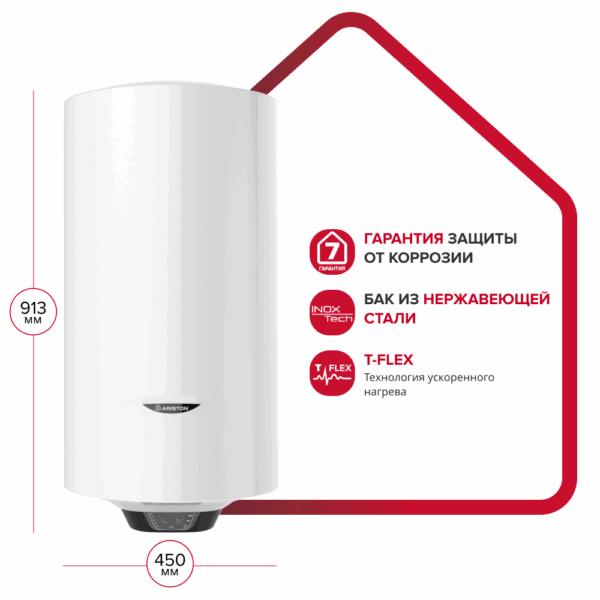 Водонагреватель накопительный электрический настенный вертикальный PRO1 ECO INOX ABS PW 100 V