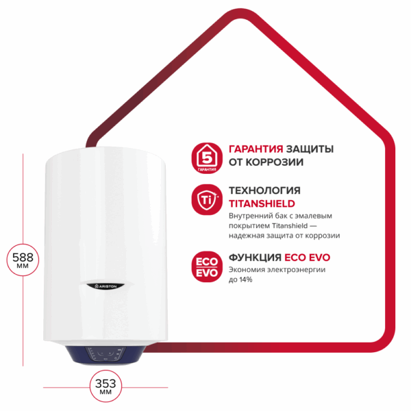 Водонагреватель накопительный электрический настенный вертикальный ARISTON BLU1 ECO ABS PW 30 V SLIM