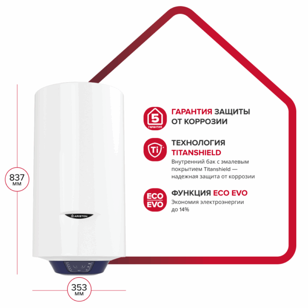 Водонагреватель накопительный электрический настенный вертикальный ARISTON BLU1 ECO ABS PW 50 V SLIM