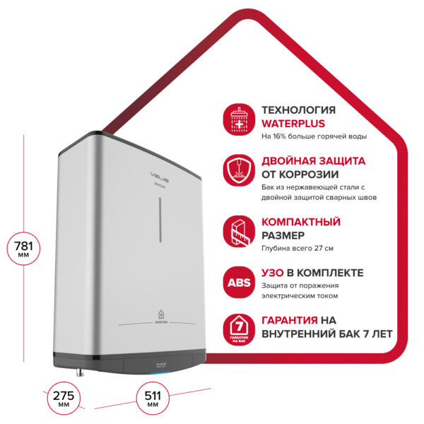 Водонагреватель накопительный электрический настенный вертикальный ARISTON ABS VLS PRO INOX R 50