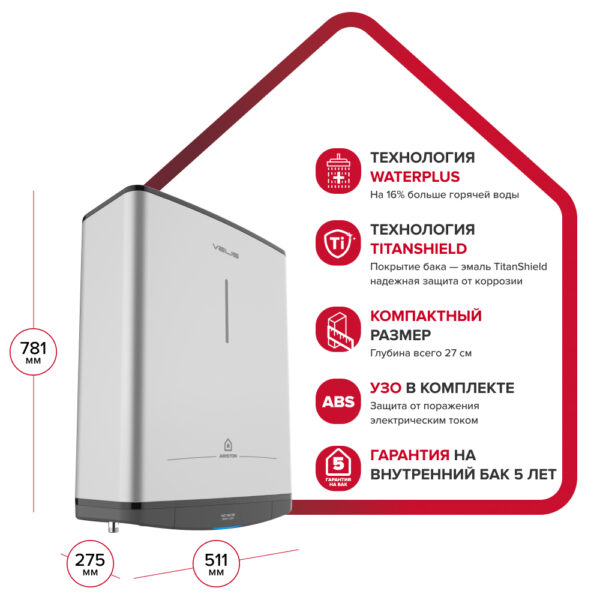 Водонагреватель накопительный электрический настенный вертикальный ARISTON ABS VLS PRO R 50