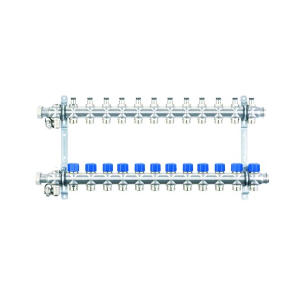 Коллекторная группа НГ 1″ с вентилями, 12 контуров 3/4″ EK, нержавеющая сталь «ELSEN»