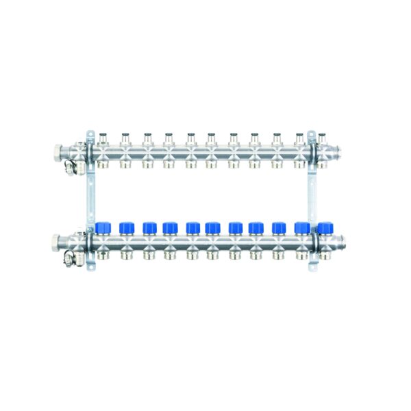 Коллекторная группа НГ 1″ с вентилями, 11 контуров 3/4″ EK, нержавеющая сталь «ELSEN»