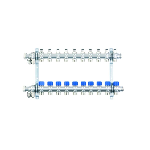 Коллекторная группа НГ 1″ с вентилями, 10 контуров 3/4″ EK, нержавеющая сталь «ELSEN»