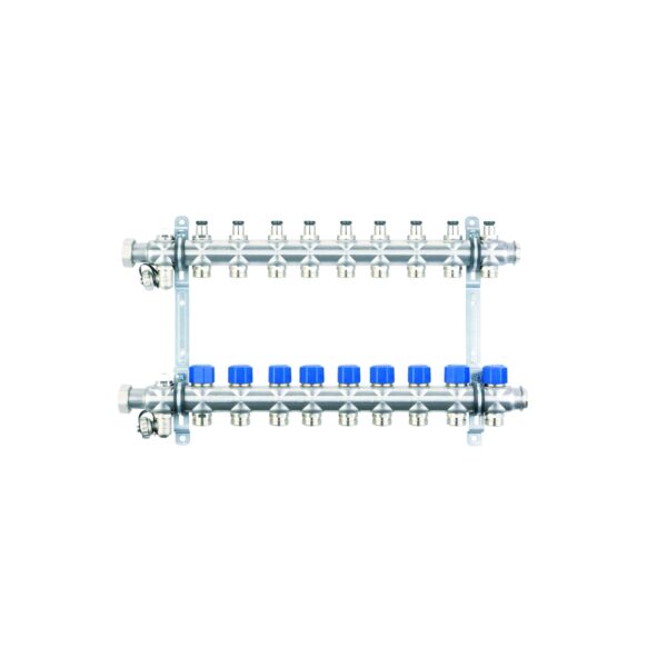 Коллекторная группа НГ 1″ с вентилями, 9 контуров 3/4″ EK, нержавеющая сталь «ELSEN»
