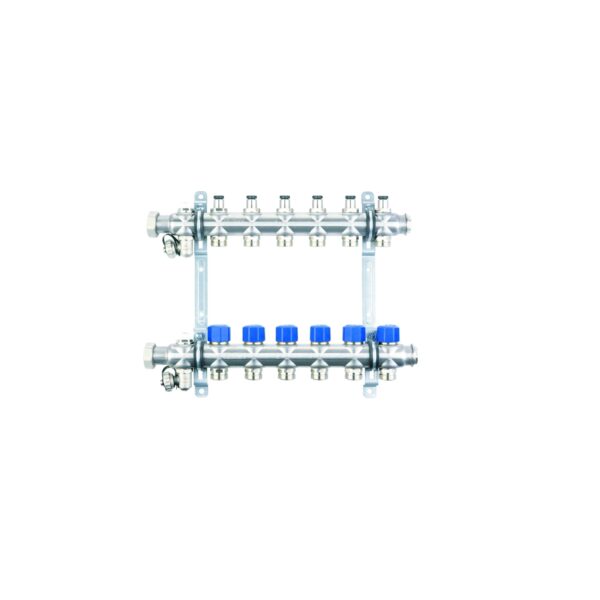 Коллекторная группа НГ 1″ с вентилями, 6 контуров 3/4″ EK, нержавеющая сталь «ELSEN»
