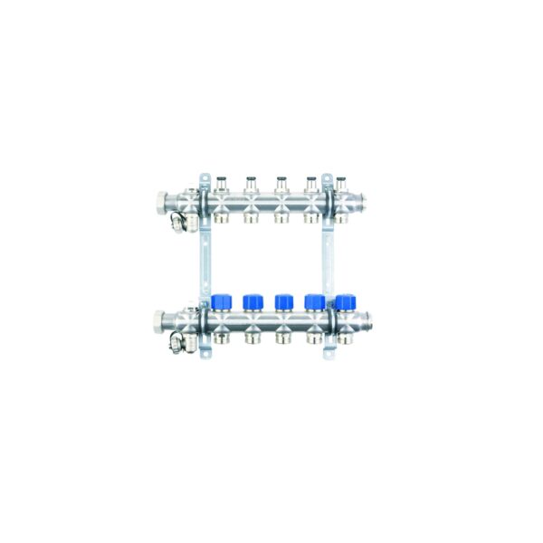 Коллекторная группа НГ 1″ с вентилями, 5 контуров 3/4″ EK, нержавеющая сталь «ELSEN»