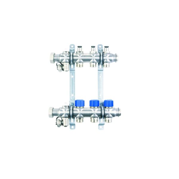 Коллекторная группа НГ 1″ с вентилями, 3 контура 3/4″ EK, нержавеющая сталь «ELSEN»