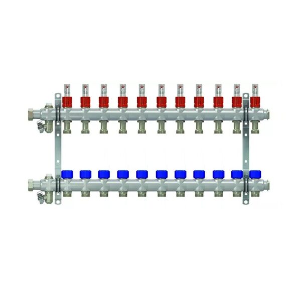 Коллекторная группа НГ 1″, 11 контуров 3/4″ EK «ELSEN» с вентилями и расходомерами, нержавеющая сталь