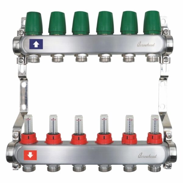 Коллектор из нержавеющей стали с расходомерами ARROWHEAD, 1″ x 34″, 6 выходов