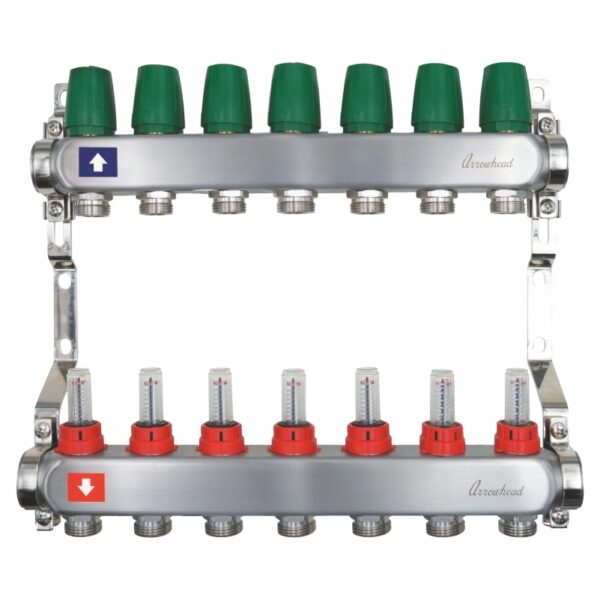 Коллектор из нержавеющей стали с расходомерами ARROWHEAD, 1″ x 34″, 7 выходов