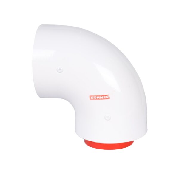 ROMMER Начальный участок 90 гр. 60/100 (Bosch, Buderus, Navien S/C/E, Baxi ECO Nova/Classic,   Baltur, Лемакс, Fondital  ) в комплекте фланец