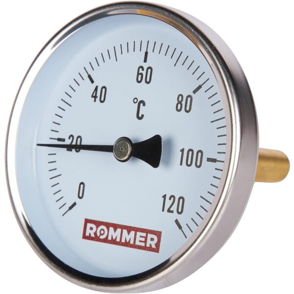 ROMMER Термометр биметаллический с погружной гильзой. Корпус Dn 80 мм, гильза 75 мм 1/2 , 0…120°С