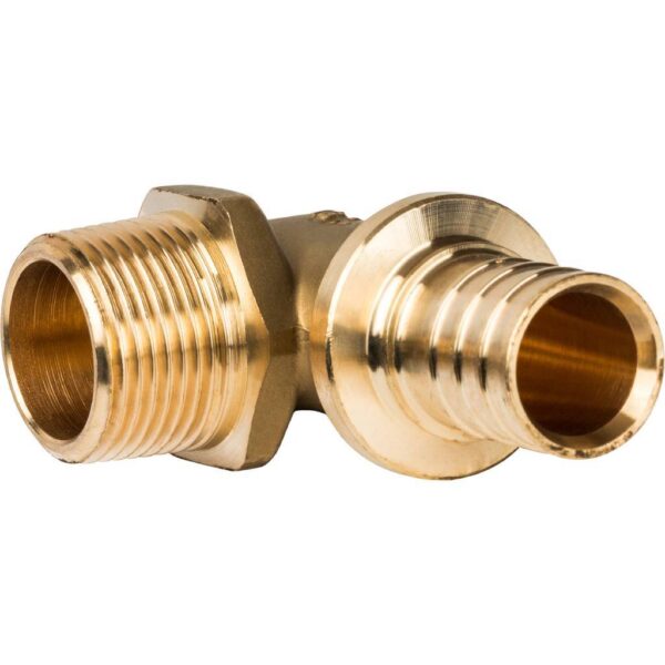 STOUT Угольник-переходник с наружной резьбой 25xR 3/4″ для труб из сшитого полиэтилена аксиальный