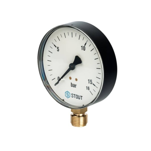 STOUT Манометр радиальный. Корпус Dn 100 мм 1/2″, 0…16 бар, кл.2.5