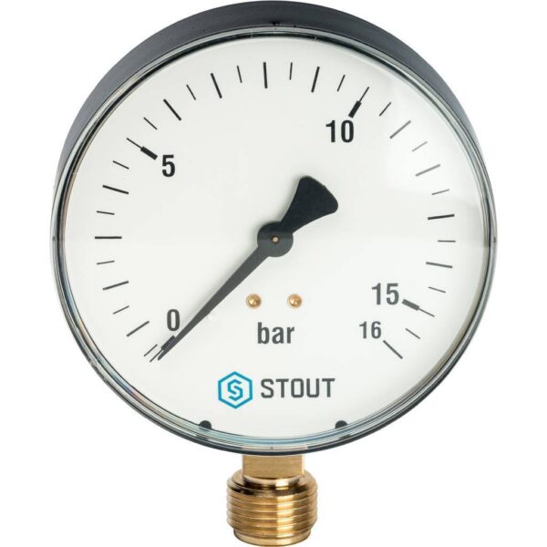 STOUT Манометр радиальный. Корпус Dn 100 мм 1/2″, 0…16 бар, кл.2.5