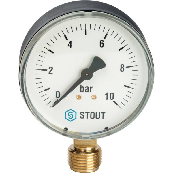 STOUT Манометр радиальный. Корпус Dn 80 мм 1/2″, 0…10 бар, кл.2.5