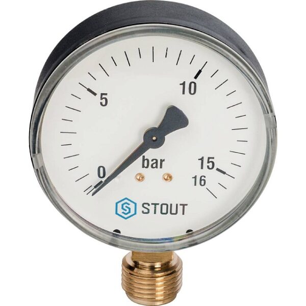 STOUT Манометр радиальный. Корпус Dn 80 мм 1/2″, 0…16 бар, кл.2.5