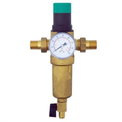 Фильтр самопромывной c латунным корпусом ARROWHEAD 1″, c редуктором давления и манометром